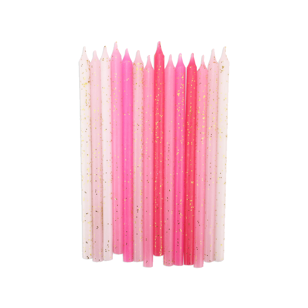 Birthday candles in varying shades of pink