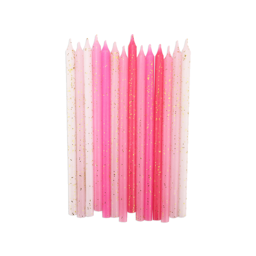 Birthday candles in varying shades of pink